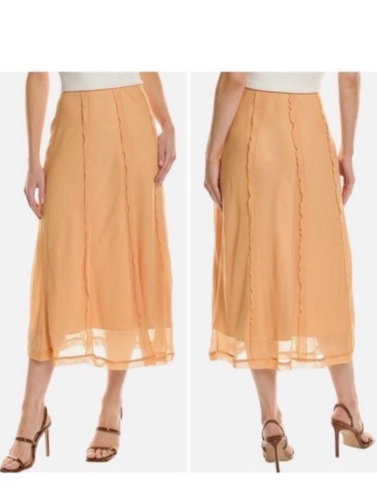 Vince Dresses & Skirts - Vince Sheer Crinkle Lettuce-Edge Midi Skirt Light Orange Size Small